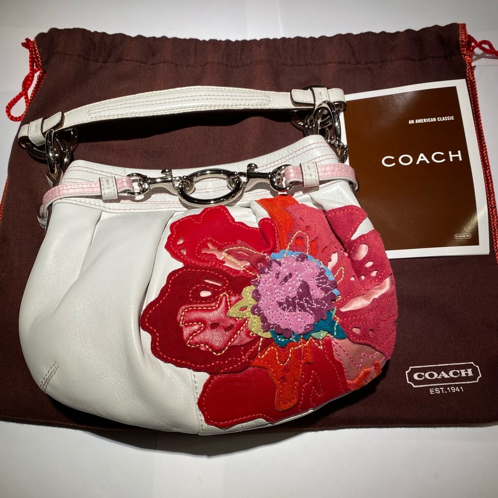 Coach White Leather Purse with Red Flower